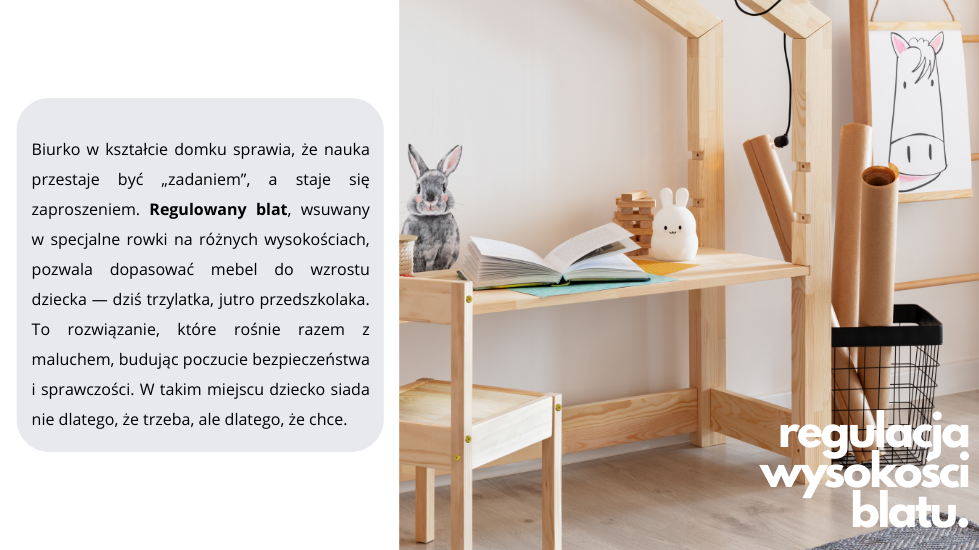 biurko drewniane regulowany blat w trzech wysokości